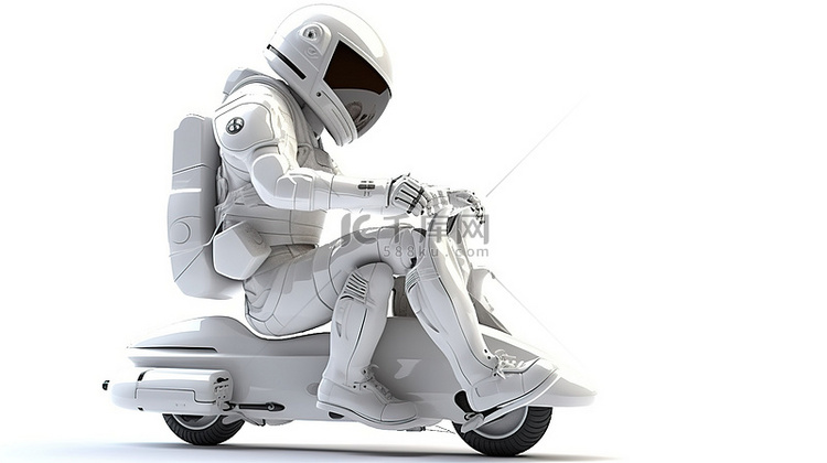 摩托车骑宇航员在白色背景下的 