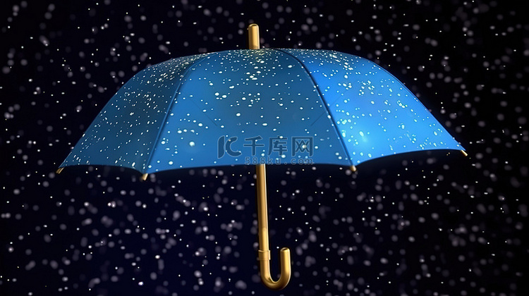 3d 渲染的星雨下的蓝色雨伞