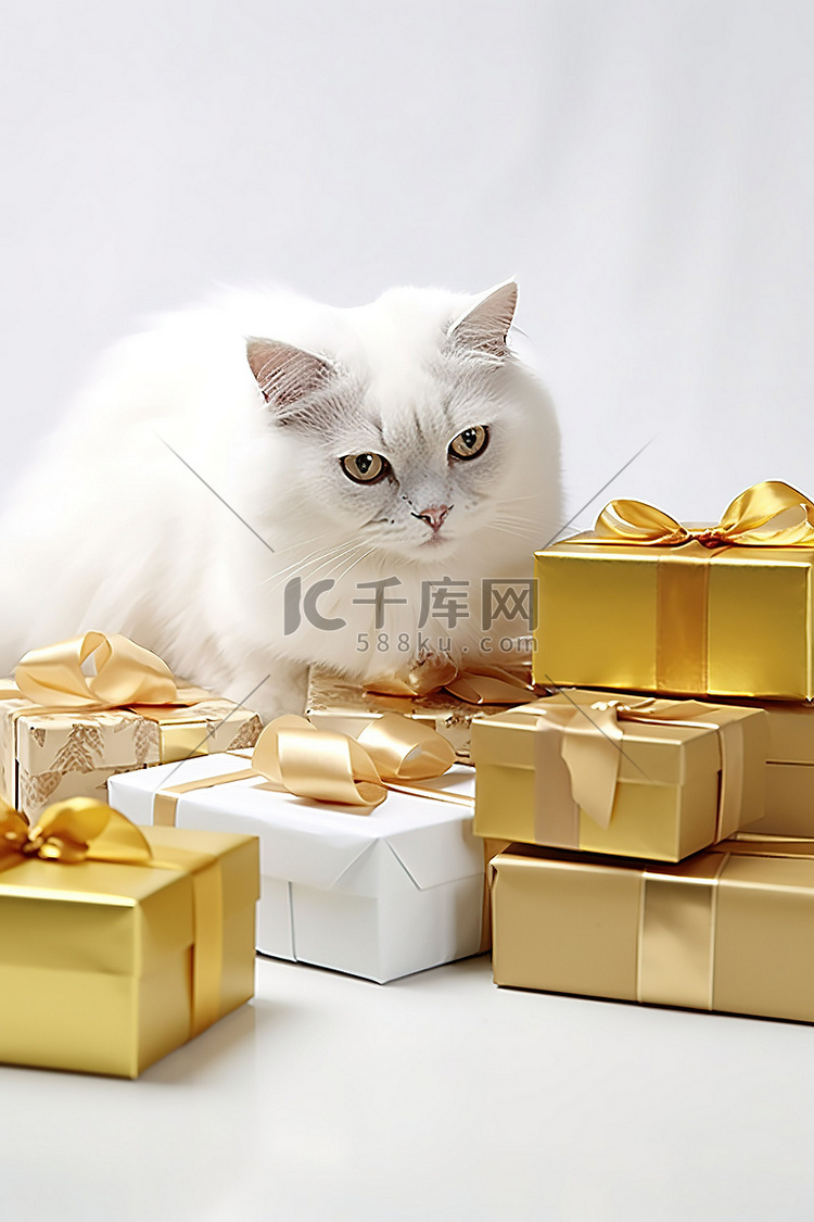 白猫和金色礼盒