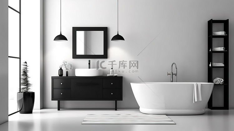 浴室家具的灵感概念 黑色装饰的