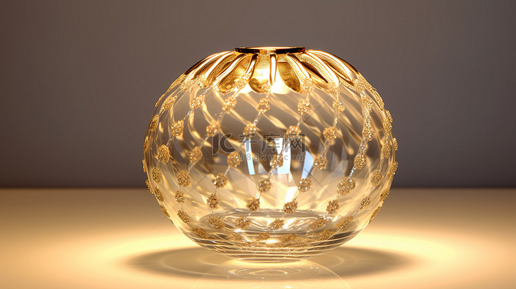 带水晶底座的金色球形花瓶 3D