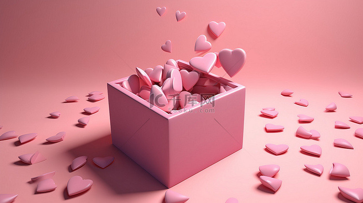 明信片的 3D 渲染与粉红心形