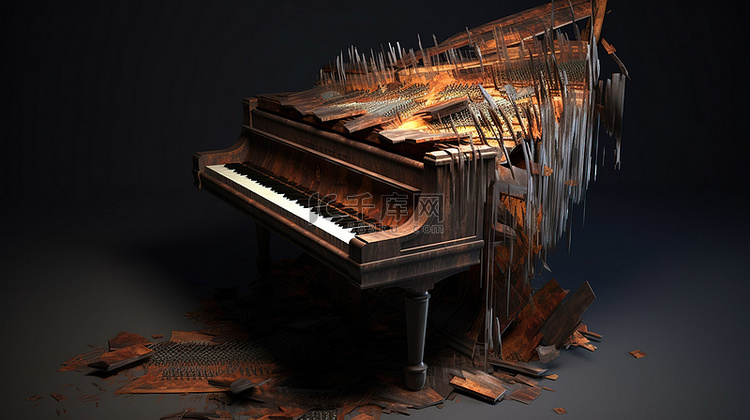破旧破旧钢琴的 3d 渲染