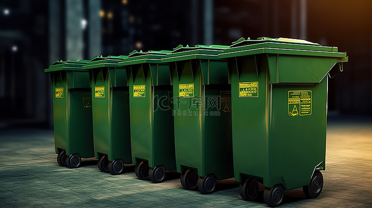 3d 渲染的绿色垃圾桶