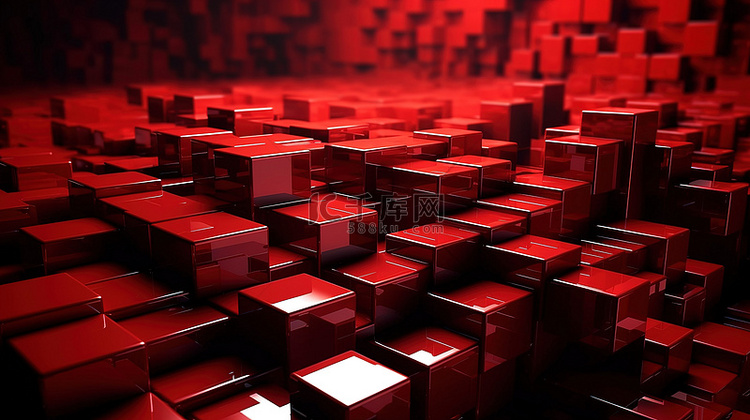 抽象 3d 渲染中堆叠的红色立