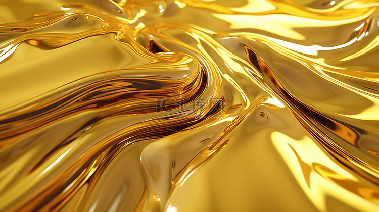 豪华金色液体纹理背景的 3D 渲染