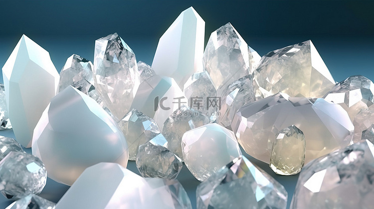 水晶白色宝石形石材的 3D 渲染