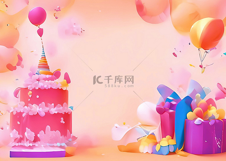 生日粉色蛋糕背景