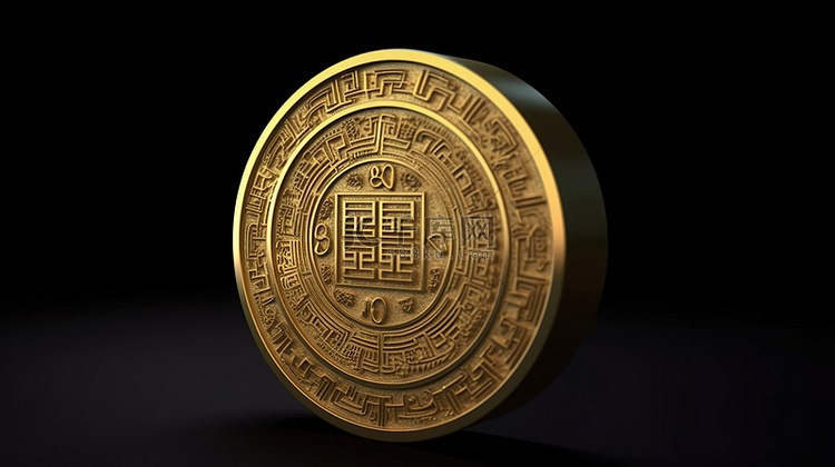 3D 渲染中孤立的中国古代金币