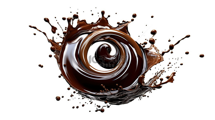 白色液体飞溅的孤立黑巧克力旋转