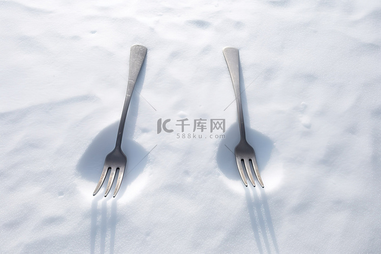 叉子和叉子在雪地里