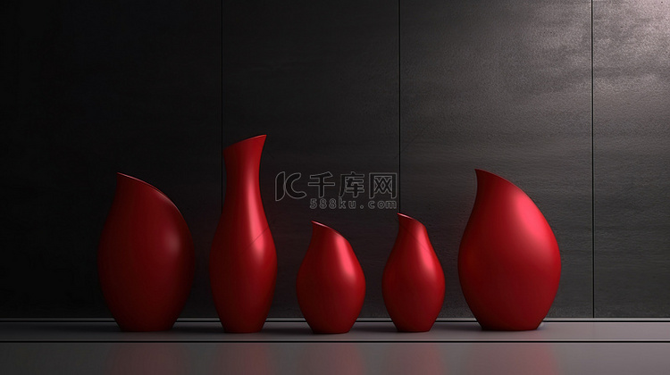 红色弯曲花瓶的 3d 渲染