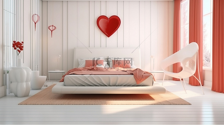 浪漫情人节的现代卧室内饰 3D