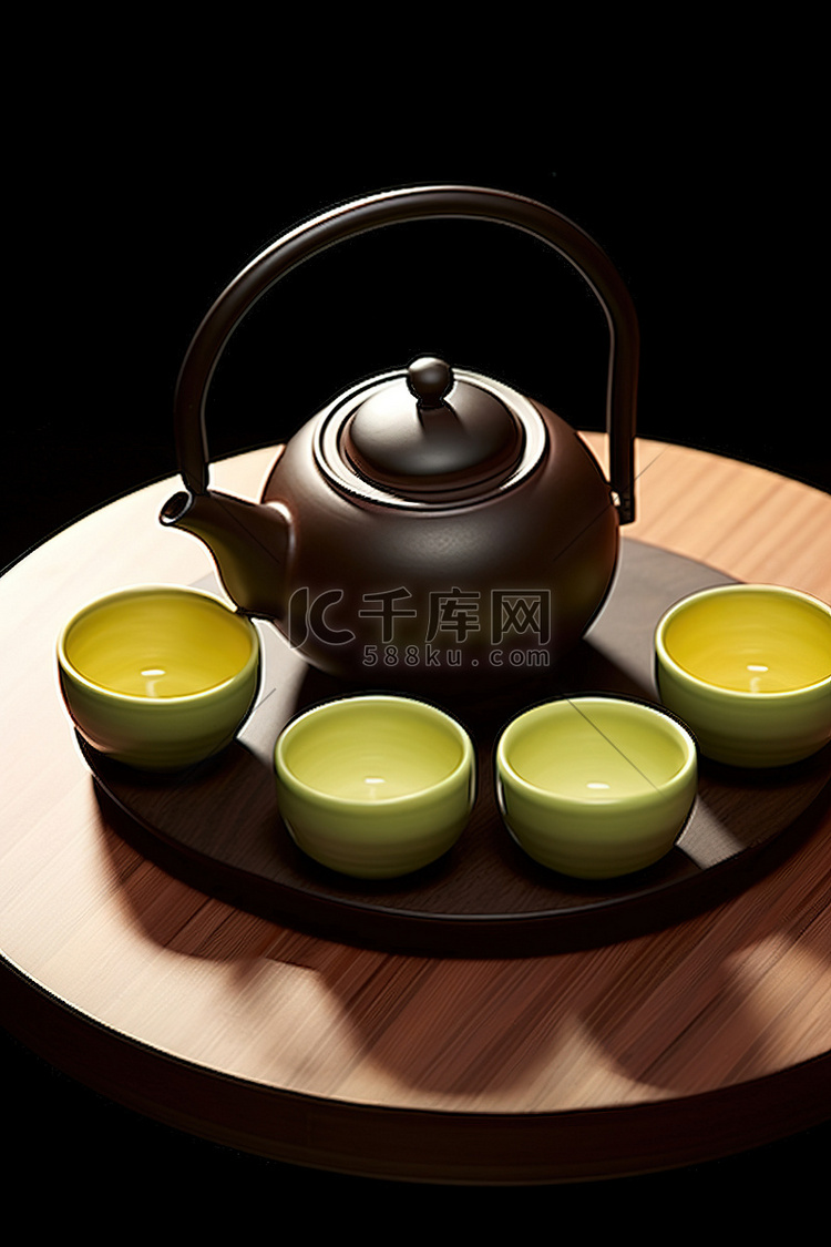 绿色六杯茶壶