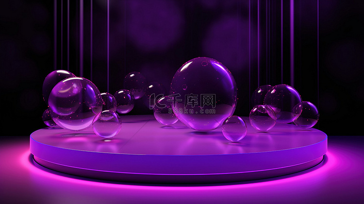带有 3d 渲染紫色气泡设计的