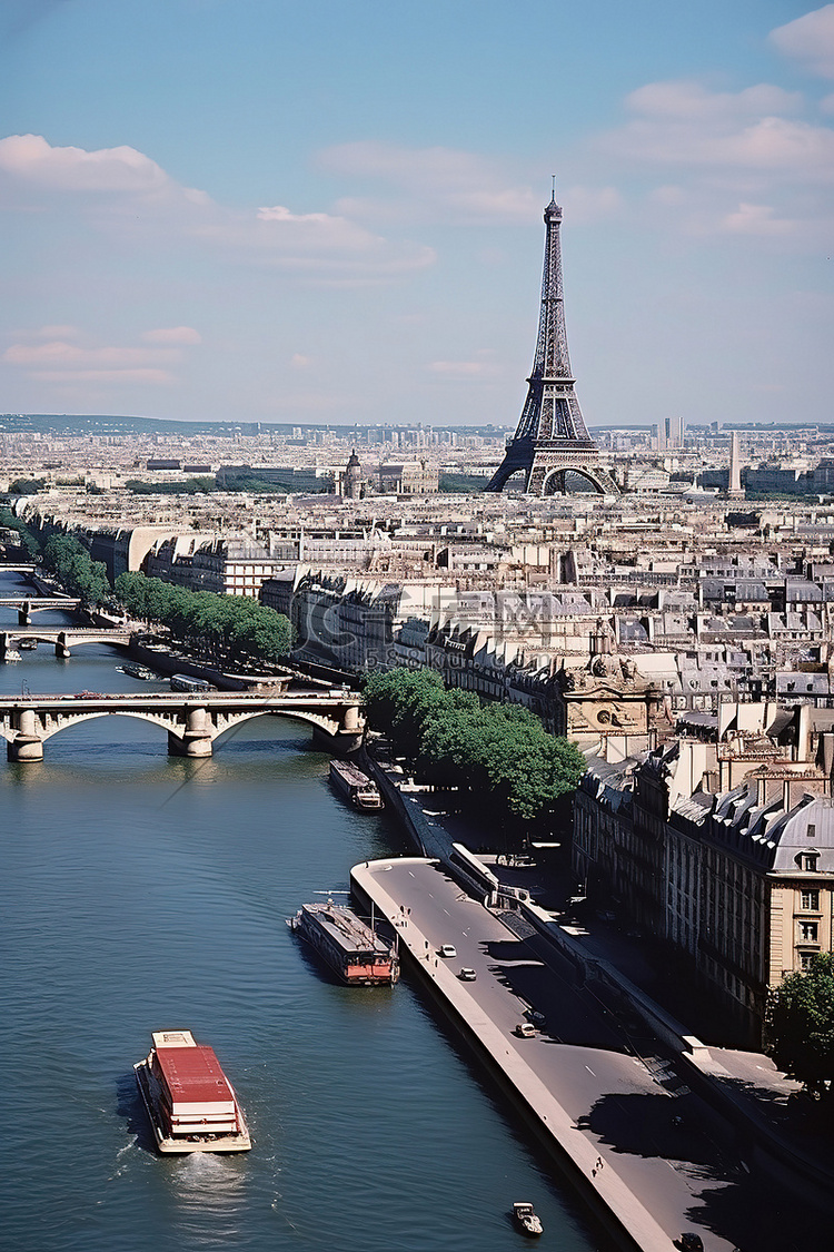 巴黎天际线与埃菲尔铁塔俯瞰塞纳