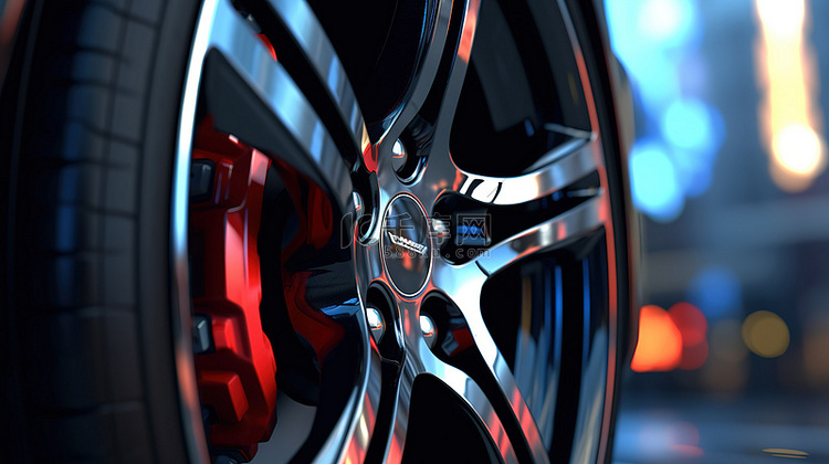 聚焦车轮的特写 3D 插图