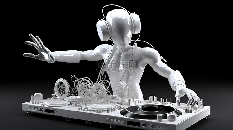 3D 白色 DJ 手中的搅拌机
