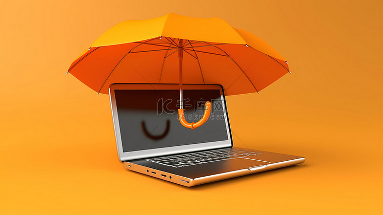 保护笔记本电脑 3d 渲染的橙