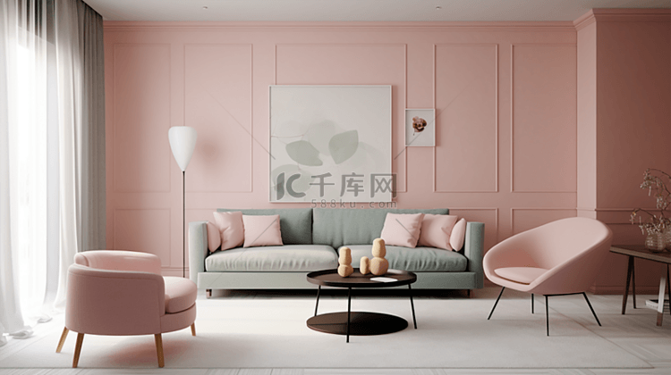 粉色简约高级客厅背景图