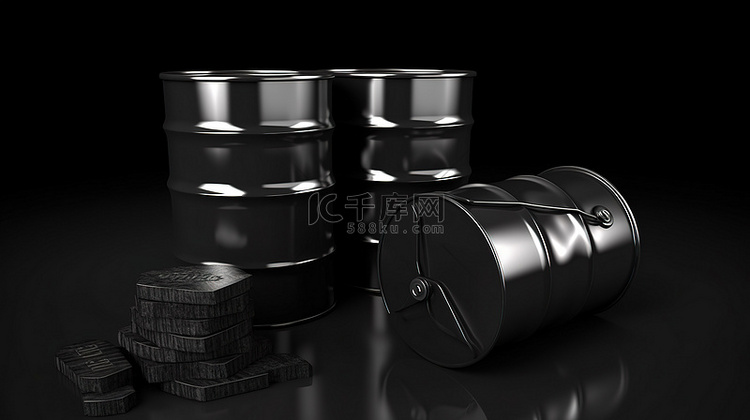 石油和天然气 3D 渲染黑色桶