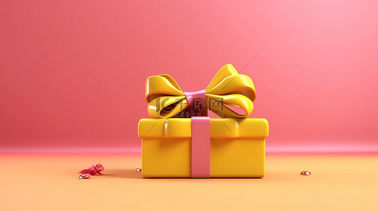 漂亮的粉红色 3D 渲染礼品盒