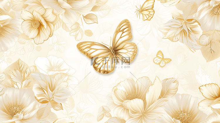 高奢金箔蝴蝶金线花朵底纹背景
