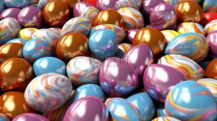 3d 渲染多色复活节彩蛋背景的