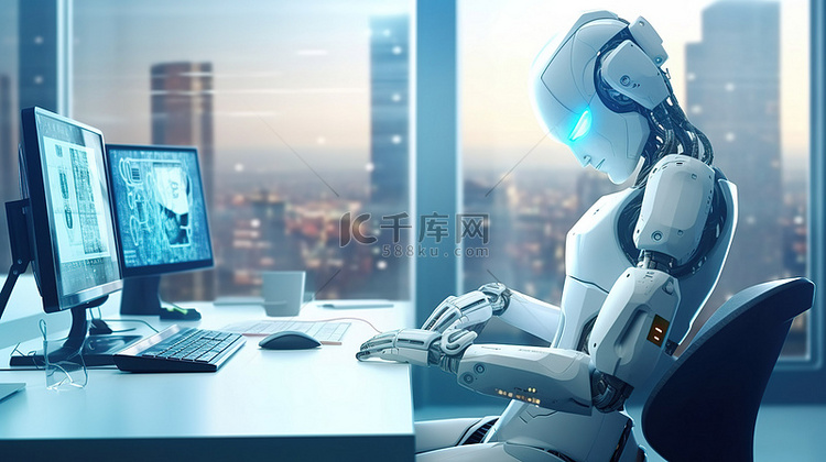 3d 渲染的女性机器人执行办公