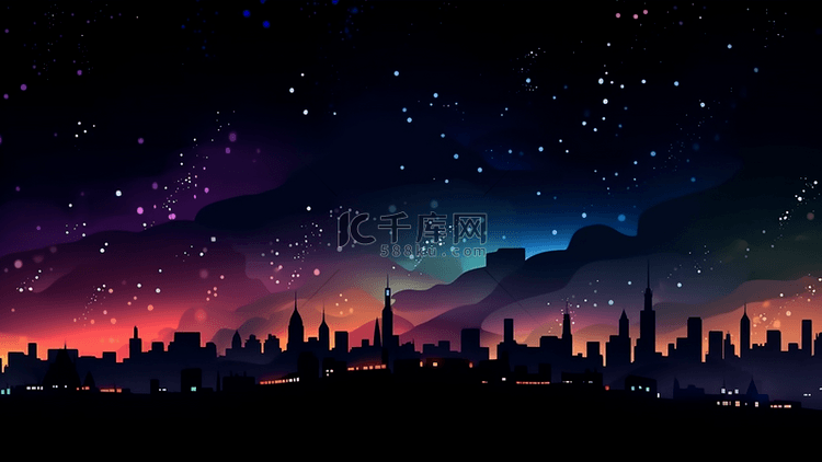 夜晚梦幻城市星空背景