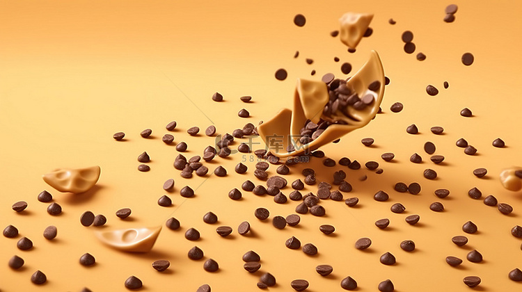 巧克力片层叠到孤立的焦糖背景上