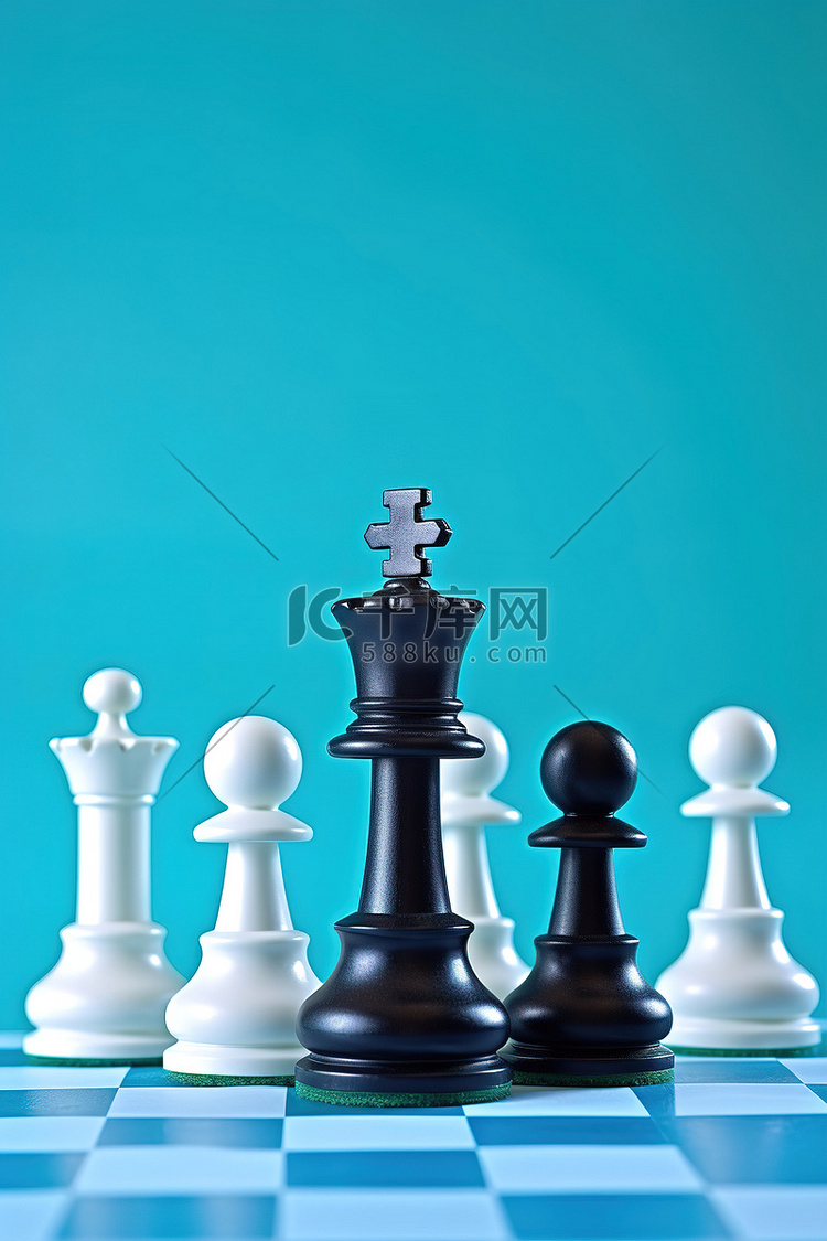 蓝色背景上的黑色和白色棋子