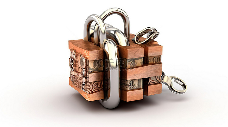 保护财富 3d 隔离渲染挂锁和金钱