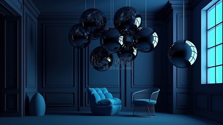 抽象的深蓝色室内设计令人惊叹的