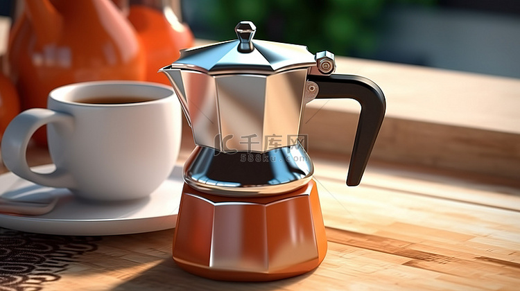 意大利浓缩咖啡机摩卡壶位于木制