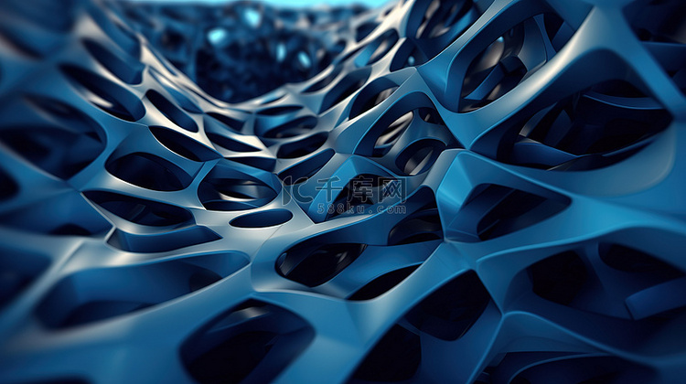 蓝色混沌中的未来形状抽象 3D