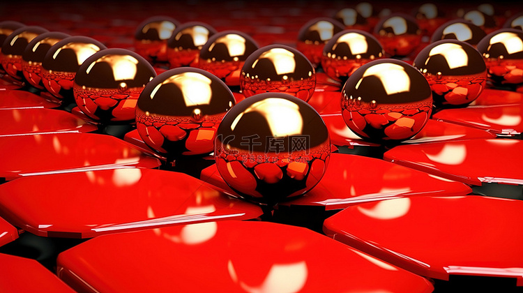 科幻 3D 插图金色纹理红球在