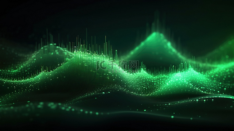 未来派绿色背景 3D 渲染数字