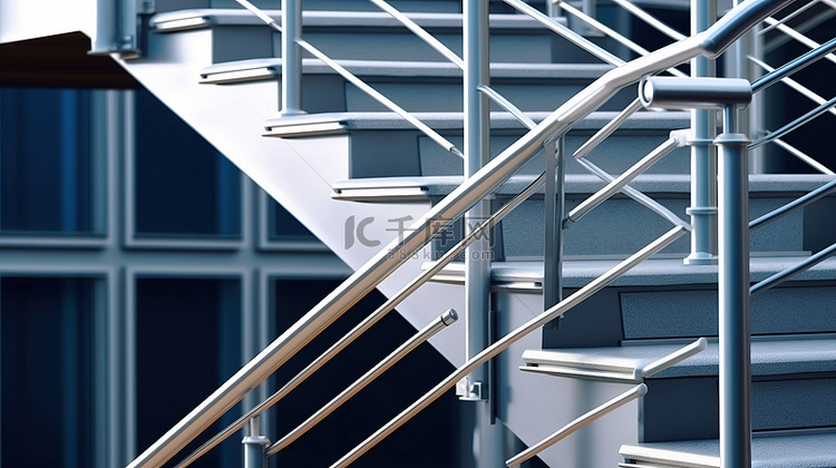 现代建筑楼梯栏杆和 3D 渲染