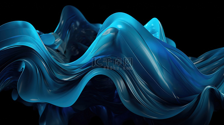 扭曲的蓝色波浪图案的动态 3D