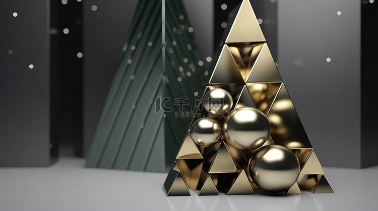 抽象几何形状的节日圣诞树 3D