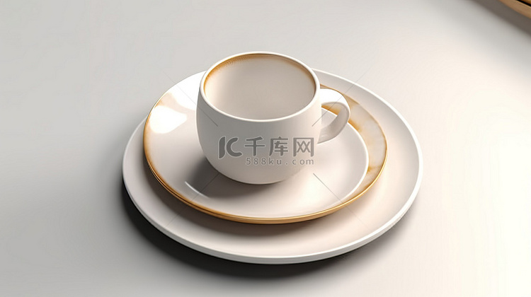 3D 渲染餐具光滑平坦的白色盘子