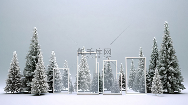 3d 渲染中的冬季圣诞树框架