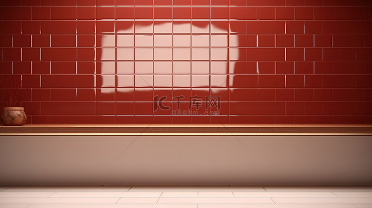 简约的红色厨房柜台，配有单色 