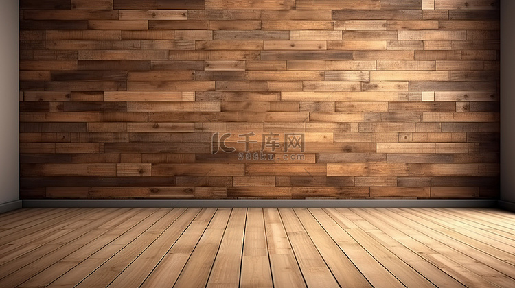 数字创建的空木墙与木地板的对比