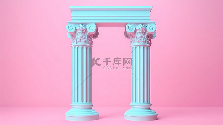 双色调风格的古希腊柱拱，粉红色