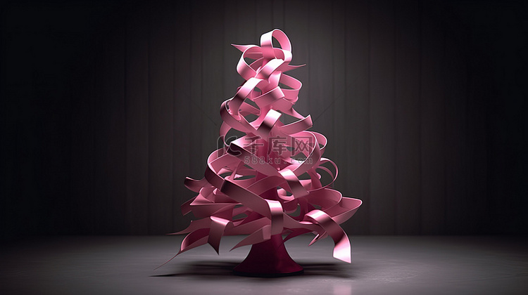 粉红色丝带扭曲的圣诞树 3d 