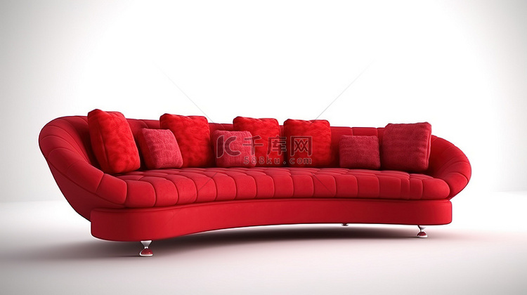 白色背景下隔离的长红色沙发的 
