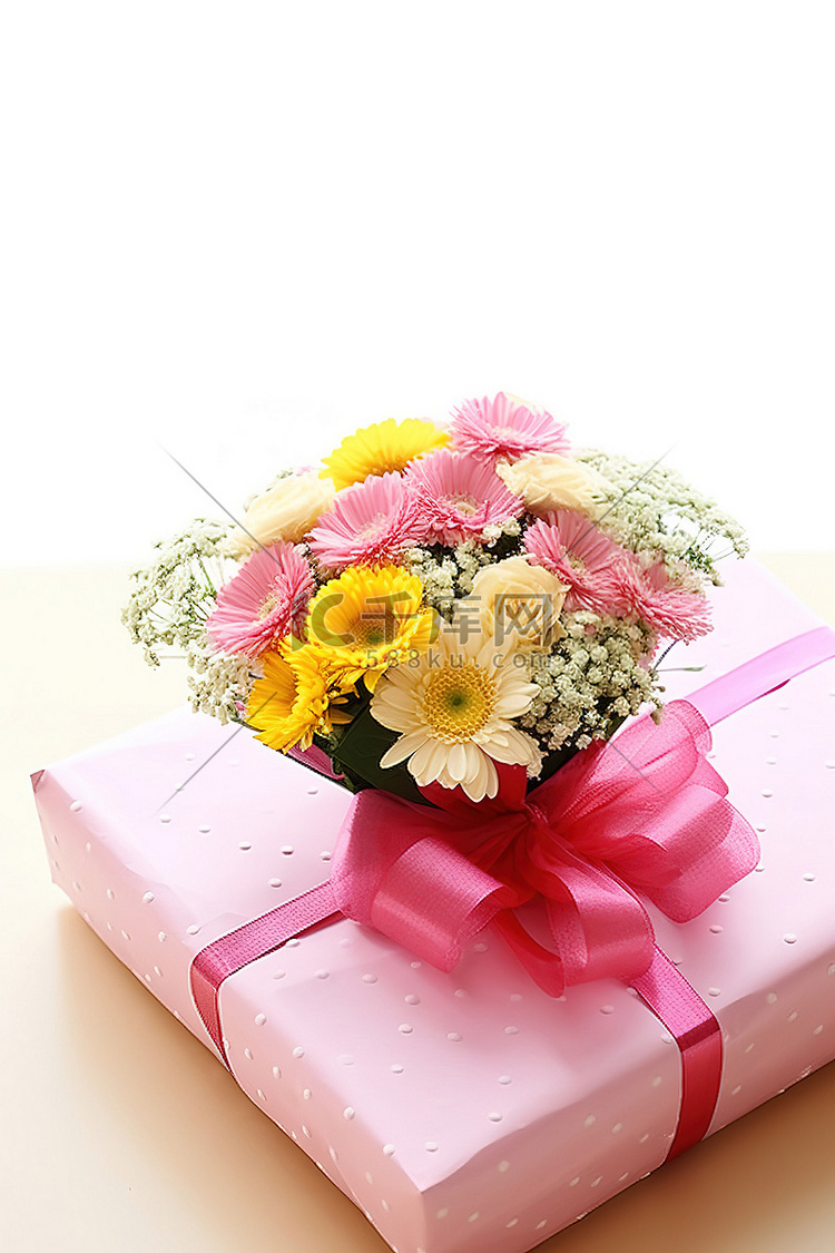 包装纸盒中的粉红色花束