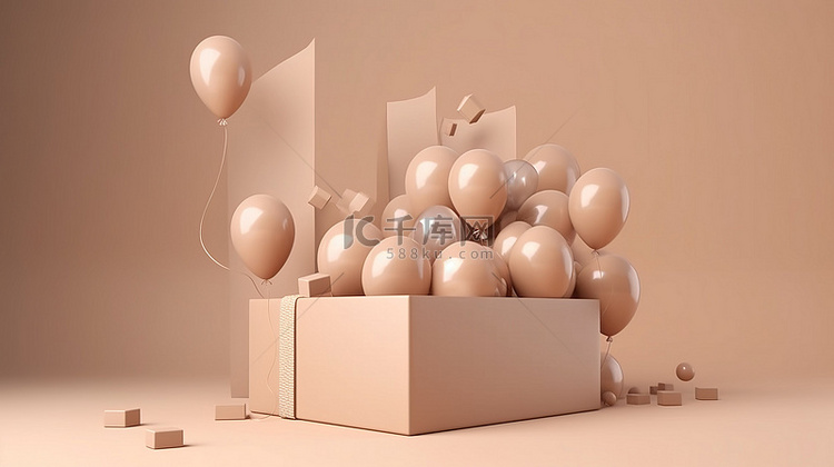 优雅的米色主题 3D 气球和礼